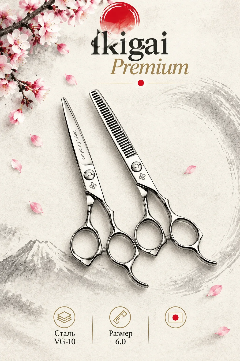 Комплект ножниц Ikigai Premium: прямые KE-60 и филировочные EK-6030