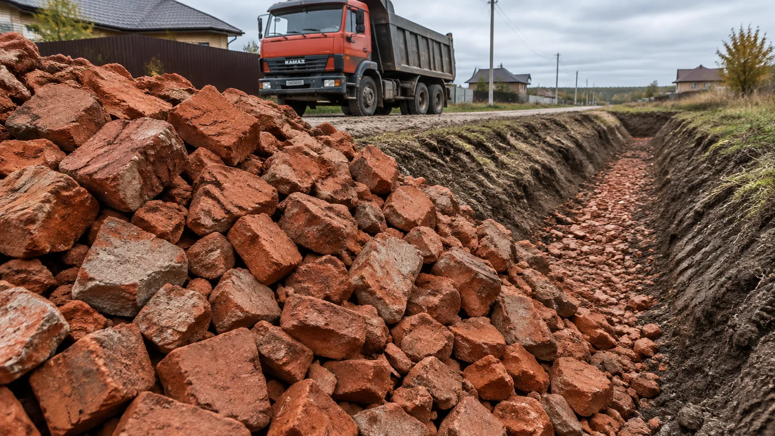 Бой кирпича крупный фракции 100–300 мм