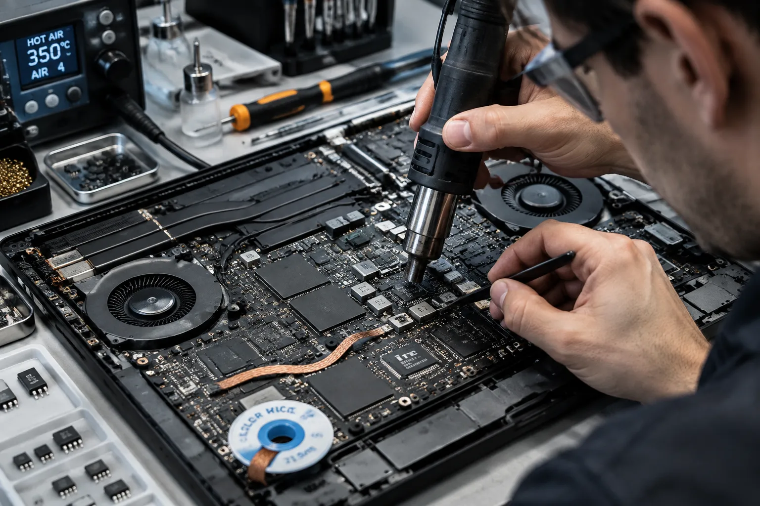 Пайка цепи питания материнской платы ноутбука ASUS ROG