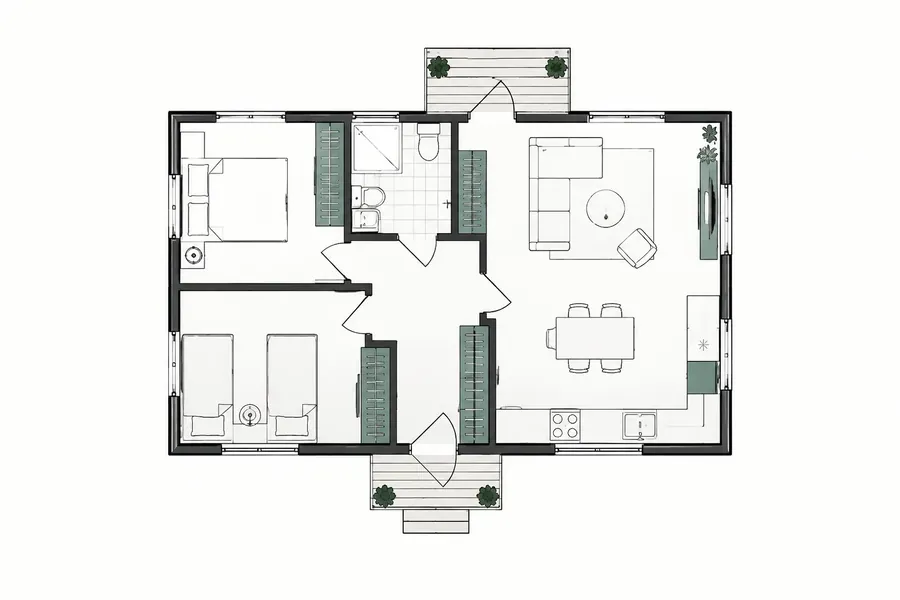 Дачный дом «Уютный» 60 м² — схема планировки