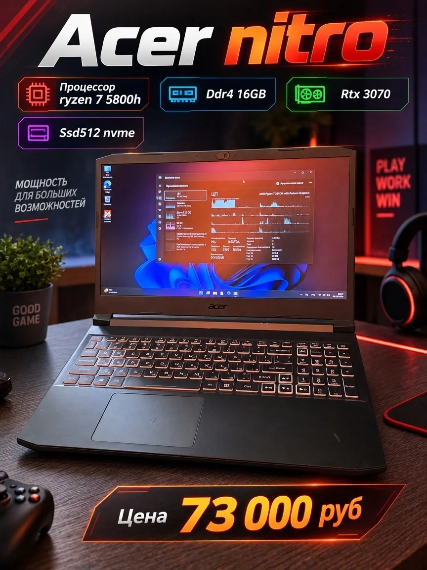 Игровой ноутбук Acer Nitro с RTX 3070