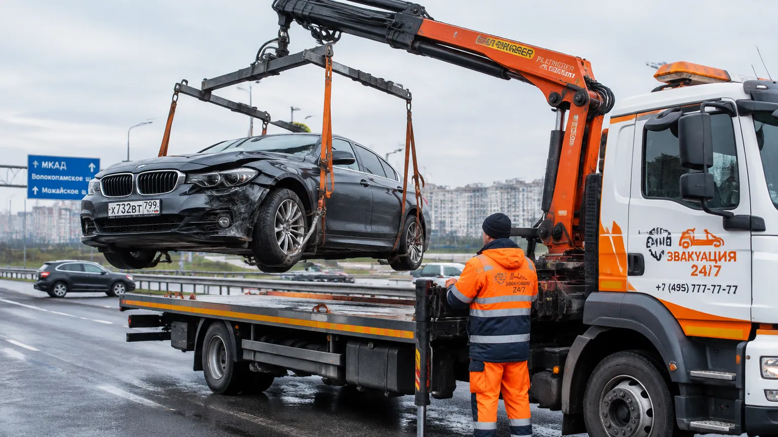 Эвакуация автомобиля после ДТП с поврежденной подвеской