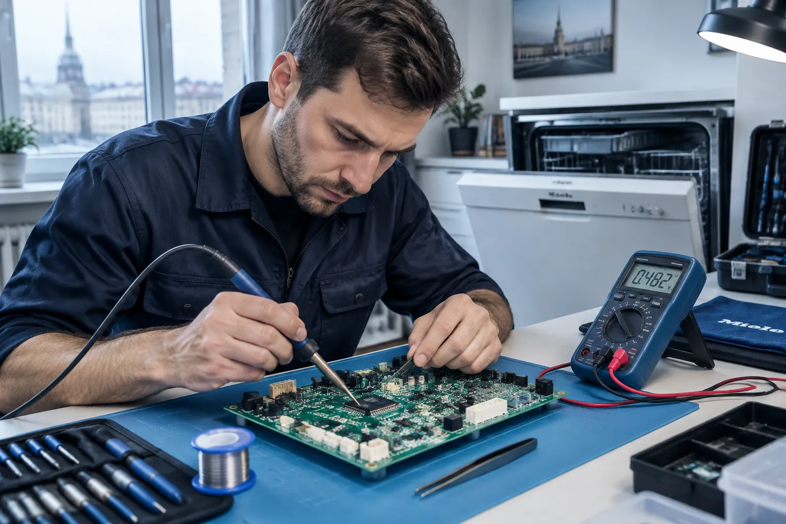 Компонентный ремонт электронной платы посудомоечной машины Miele