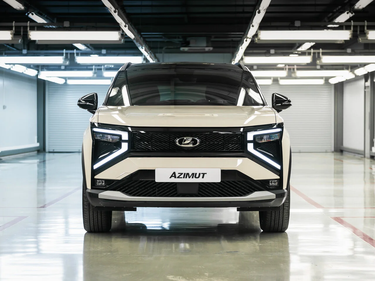 Цифровая приборная панель и руль LADA Azimut в сумерках