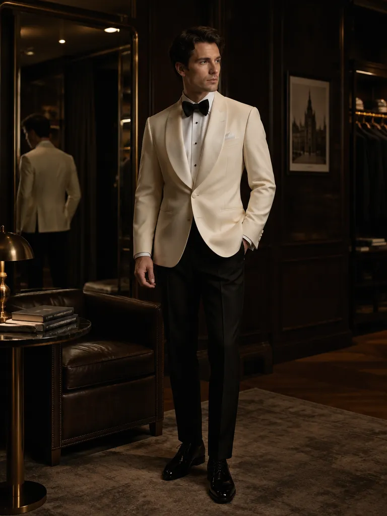 Белый смокинг Black Tie с черными брюками
