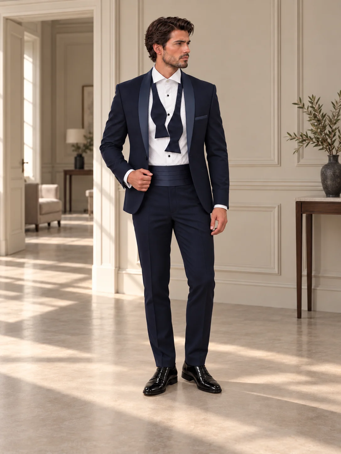 Смокинг Midnight Blue с заостренными шелковыми лацканами