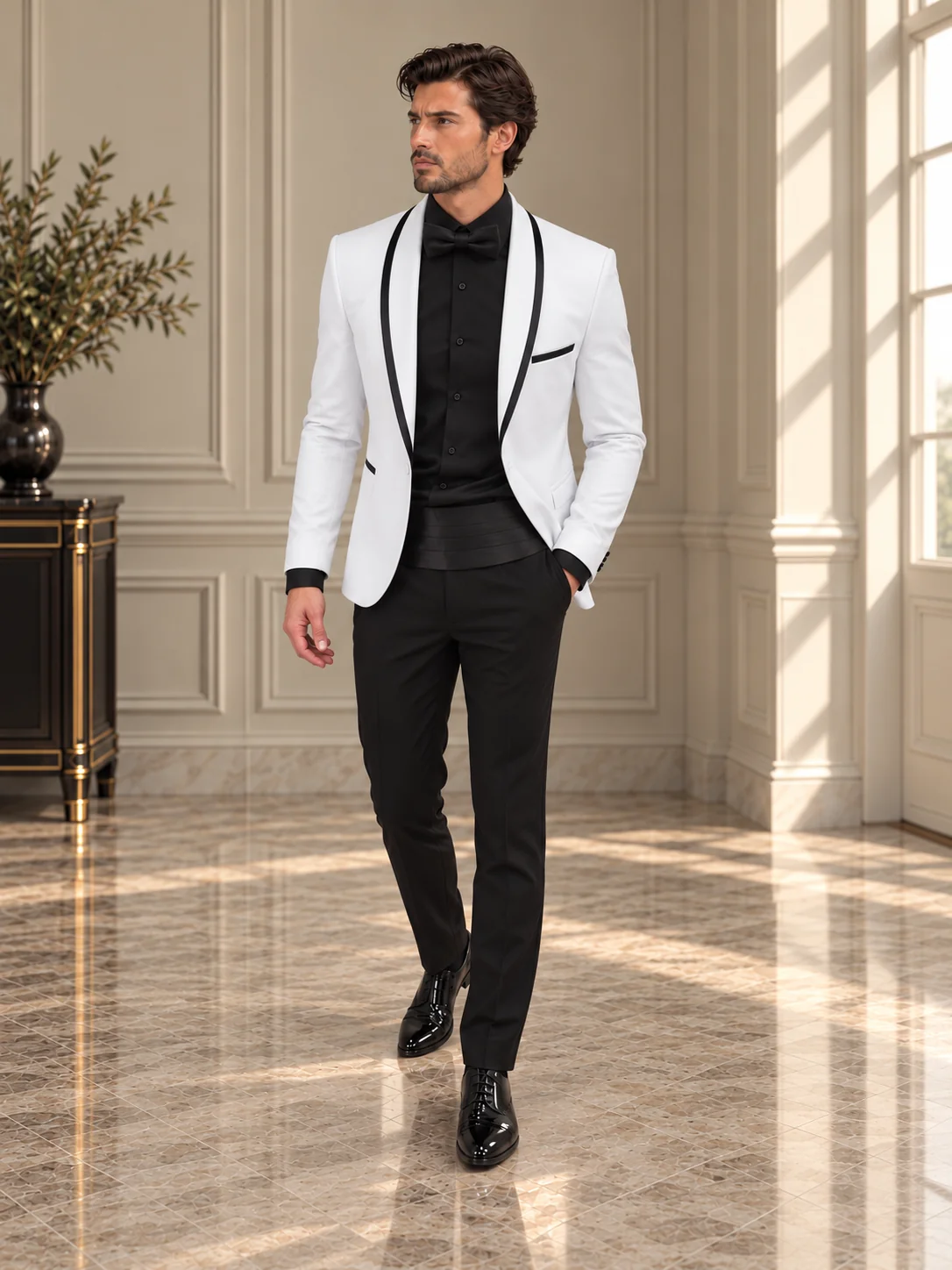 Белый смокинг Black Tie с черными брюками