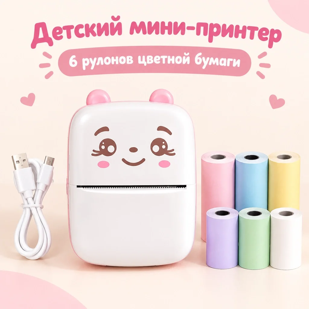 Детский принтер с комплектом бумаги
