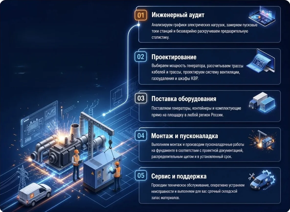 Запуск энергокомплекса — фото этапов работы