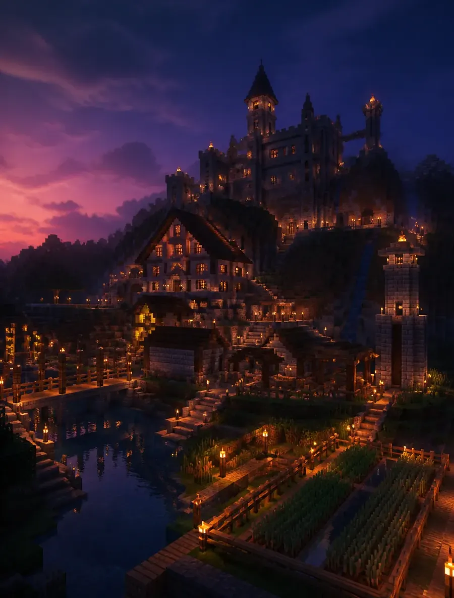 Игрок строит базу в режиме выживания Minecraft