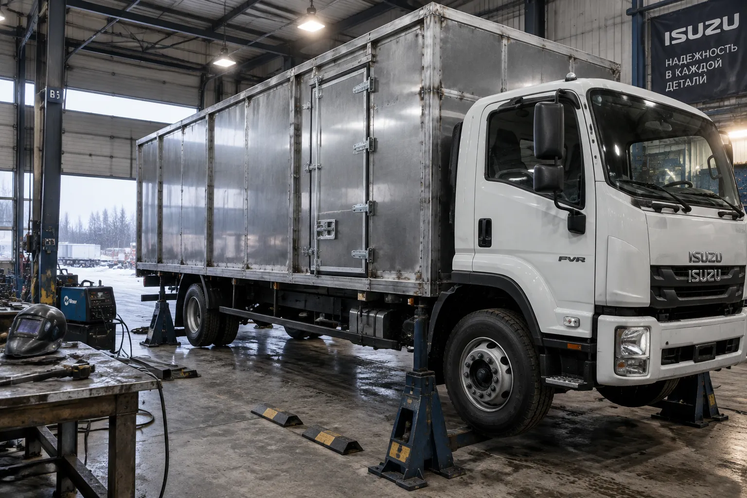 Грузовик Isuzu — удлинение промтоварного фургона и врезка боковой двери