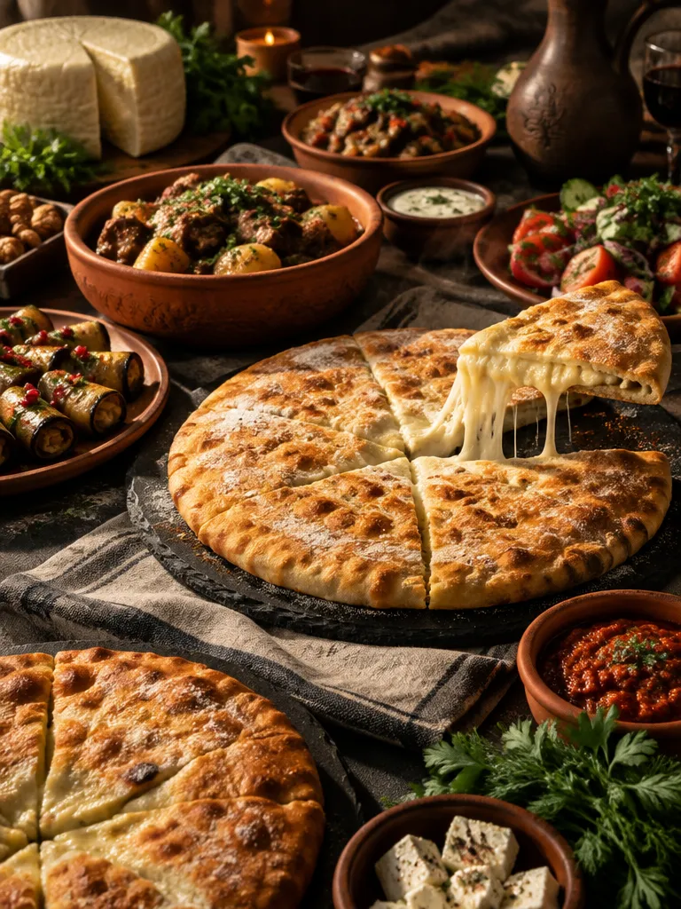 Праздничный стол с осетинскими пирогами и домашними блюдами от Виларис